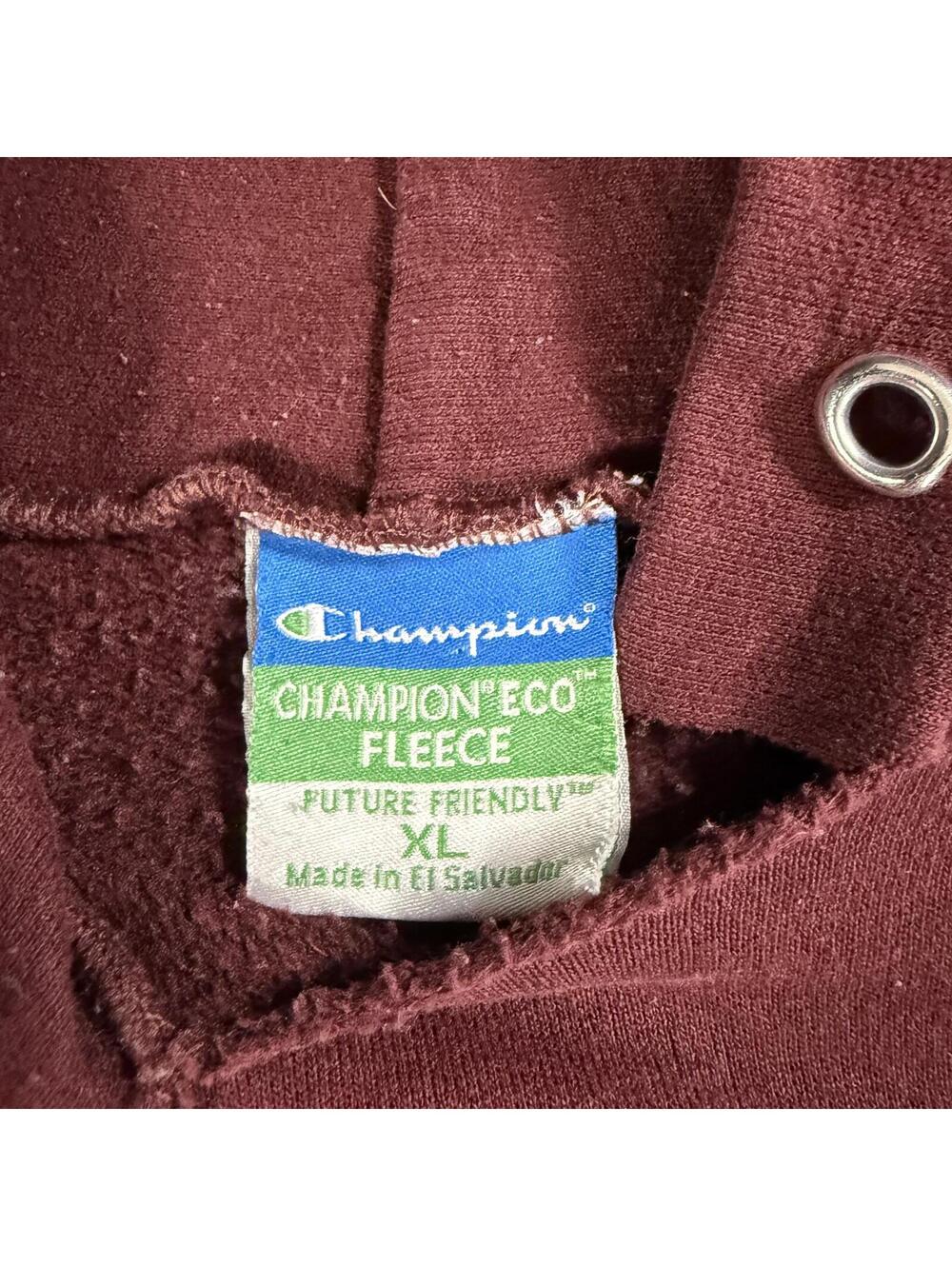 Vintage Champion Eco Fleece Dean College Hoodie Maroon XL - Distressed - Picture 5 of 8